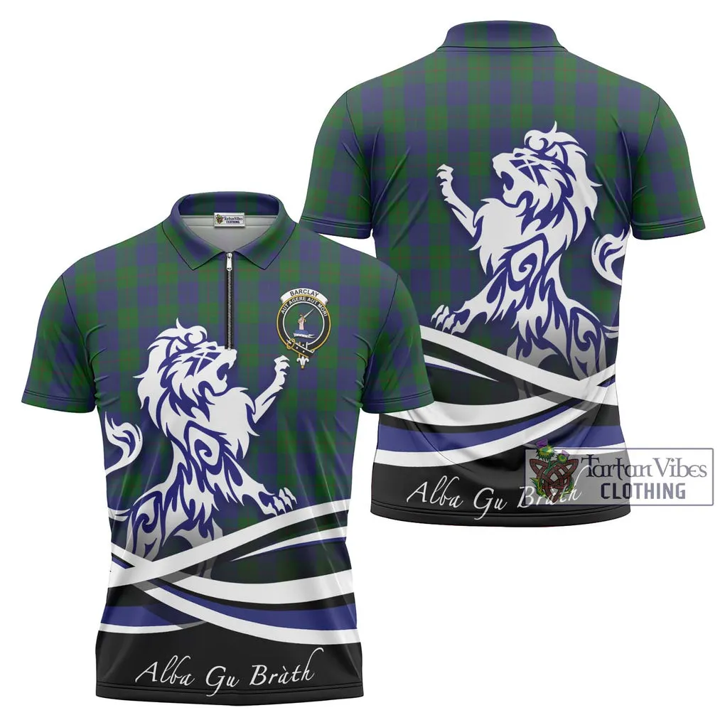 Barclay Tartan Zipper Polo Shirt with Alba Gu Brath Regal Lion Emblem