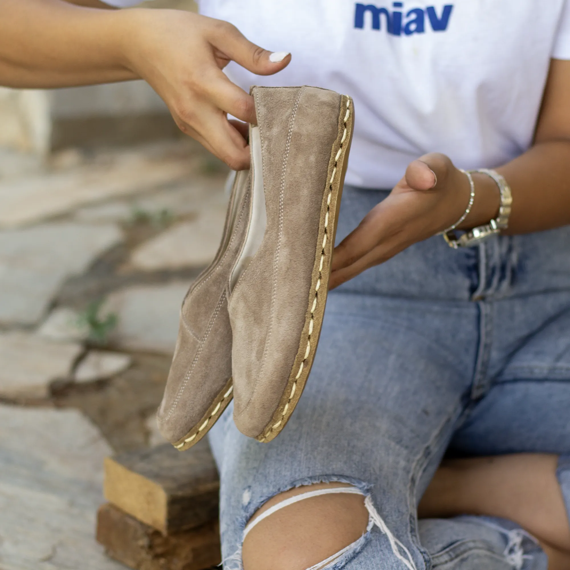 Barefoot Loafers for Women, Handmade Milky Brown Suede