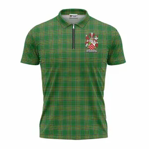 Barrington Irish Clan Tartan Zipper Polo Shirt with Coat of Arms