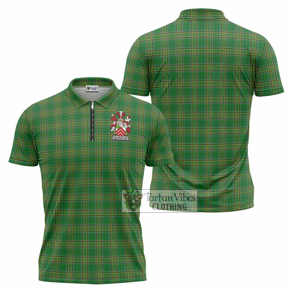 Barrington Irish Clan Tartan Zipper Polo Shirt with Coat of Arms