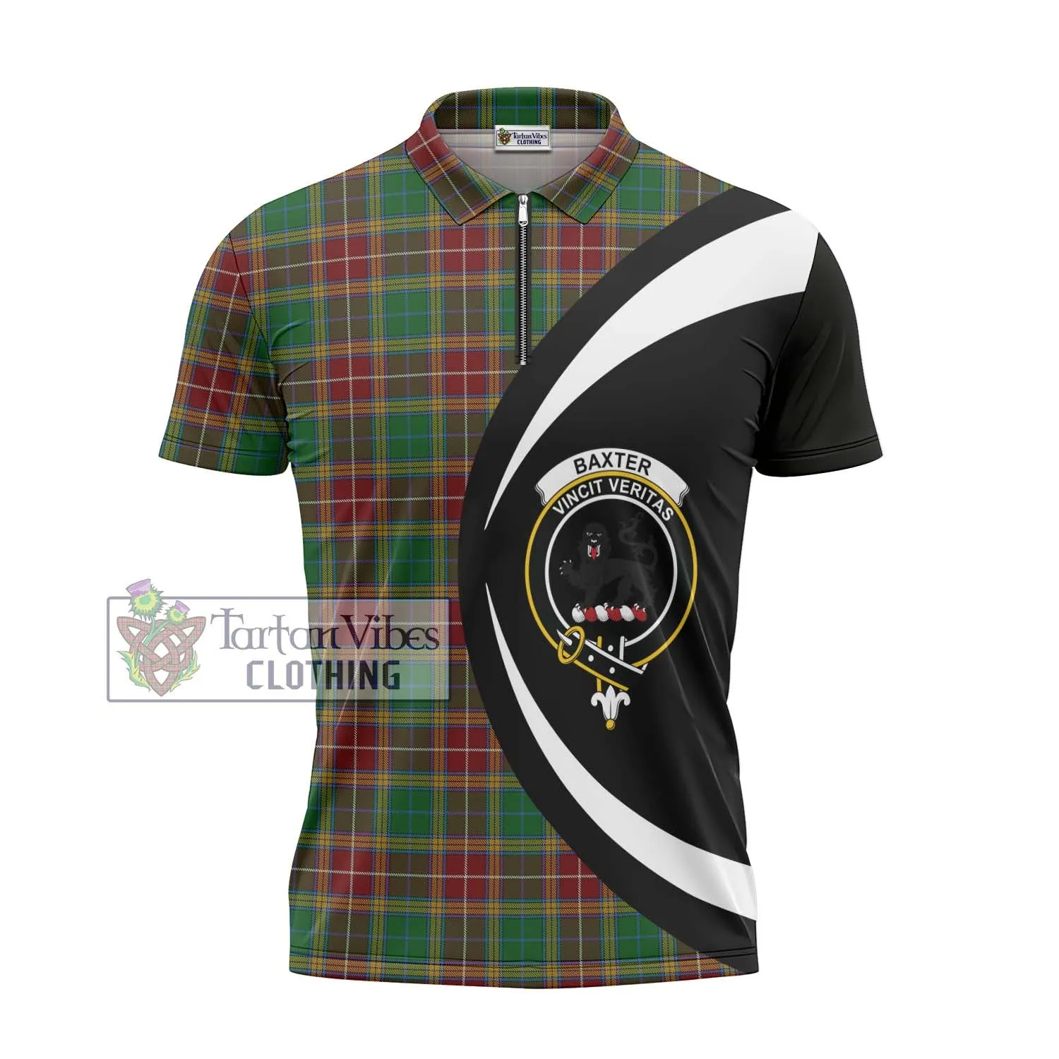 Baxter Tartan Zipper Polo Shirt with Family Crest Circle Style