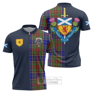 Beattie Tartan Zipper Polo Shirt Alba with Scottish Lion Royal Arm Half Style