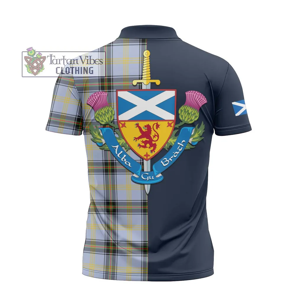 Bell of the Borders Tartan Zipper Polo Shirt Alba with Scottish Lion Royal Arm Half Style