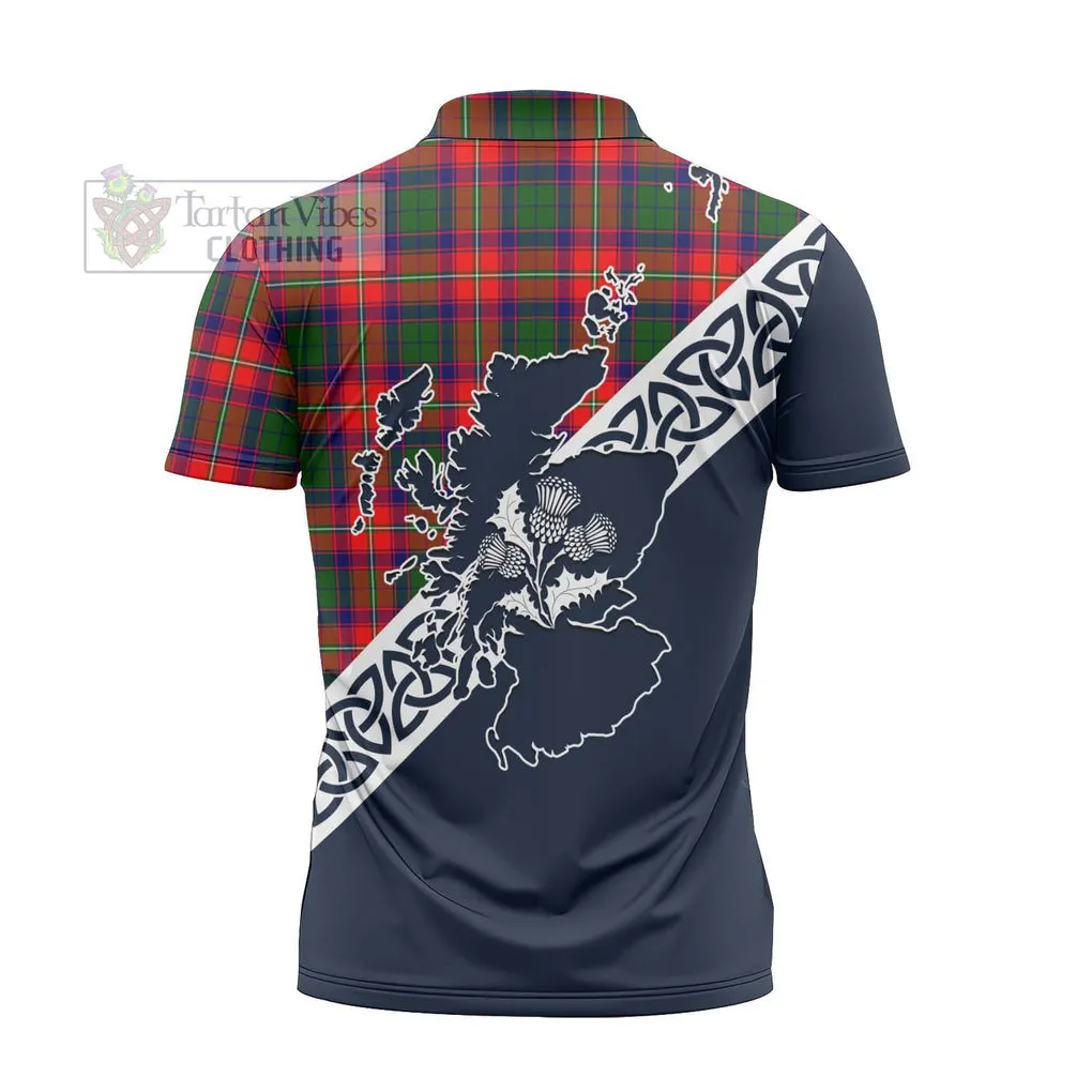 Belshes (Belsches) Tartan Zipper Polo Shirt Featuring Thistle and Scotland Map