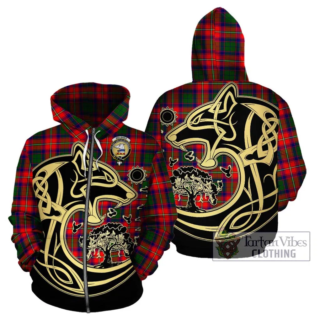 Belshes Tartan Hoodie with Family Crest Celtic Wolf Style