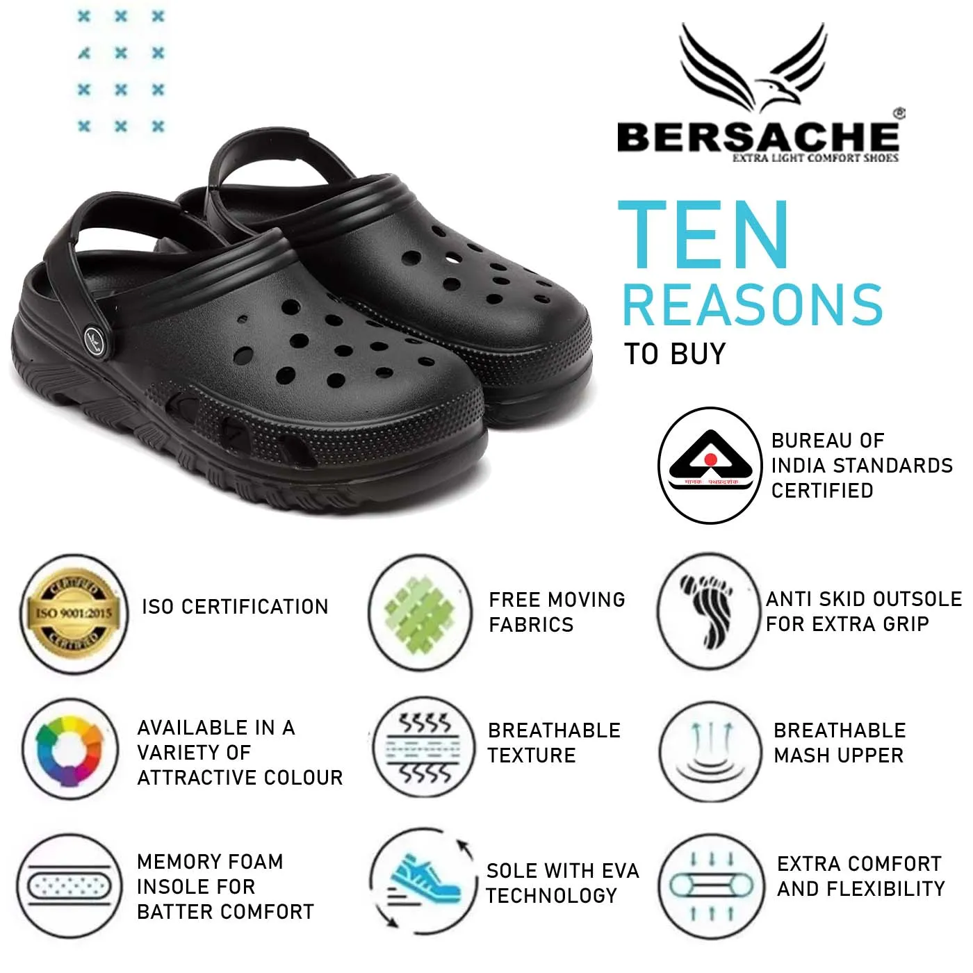 Bersache Extra Soft Classic Casual with  Regular wear with Ultra Soft & Flexibility Technology Clog's for Men's & Boy's (6094-Black)