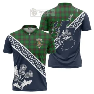 Beveridge Tartan Zipper Polo Shirt Featuring Thistle and Scotland Map