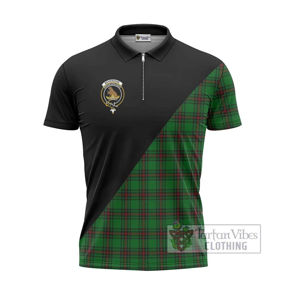 Beveridge Tartan Zipper Polo Shirt with Family Crest and Military Logo Style