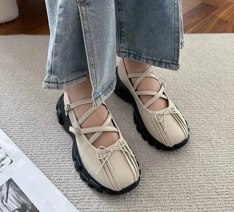 binfenxie Autumn Chunky Women Sports Shoes Fashion Shallow Butterfly-knot Platform Flat Shoes Ladies Casual Outdoor Mary Jane Shoes