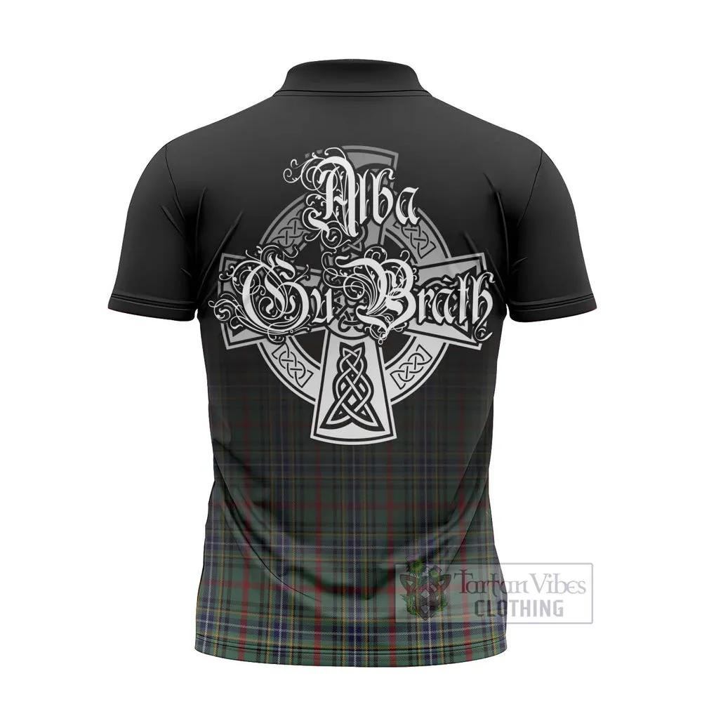 Bisset Tartan Zipper Polo Shirt Featuring Alba Gu Brath Family Crest Celtic Inspired