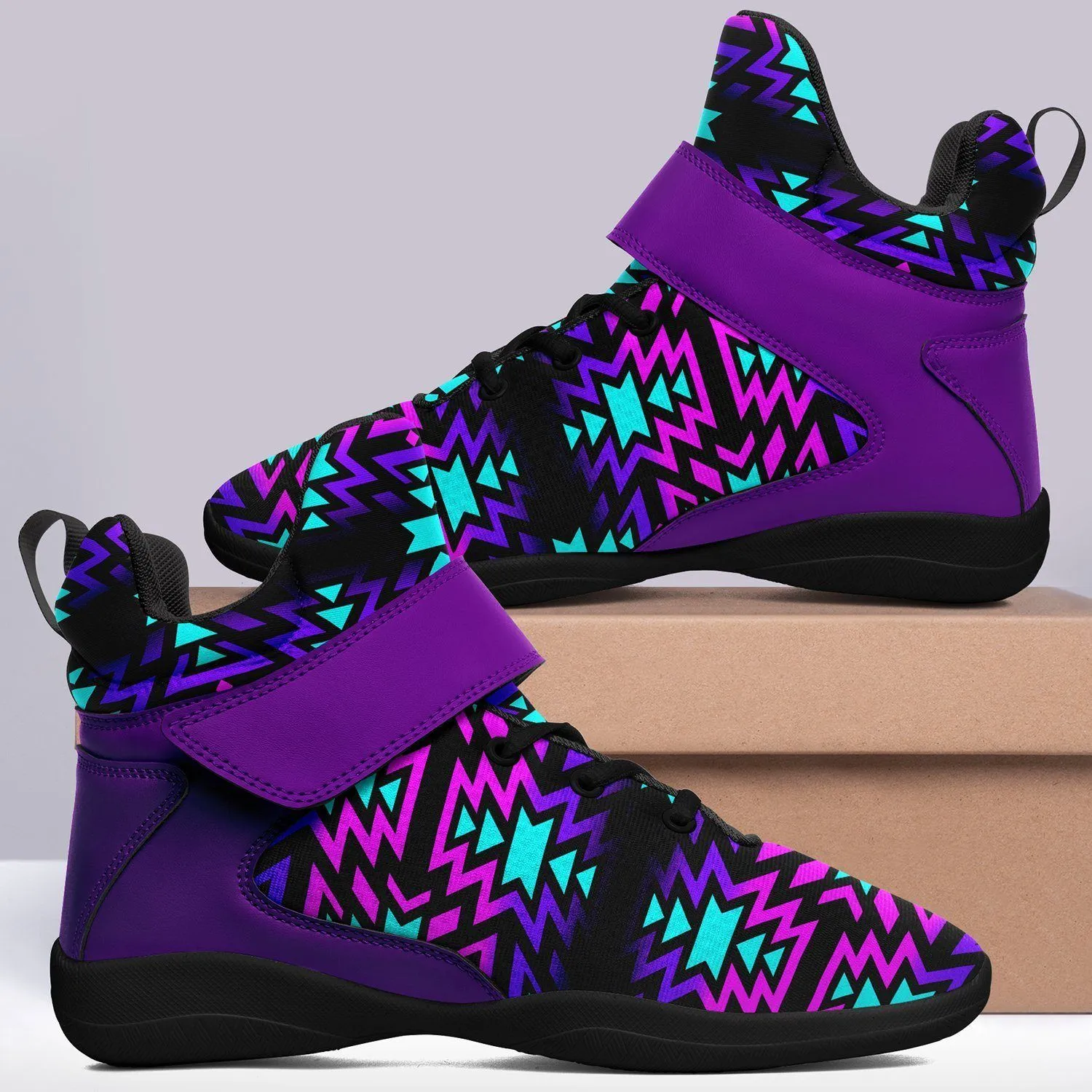 Black Fire Winter Sunset Ipottaa Basketball / Sport High Top Shoes - Black Sole