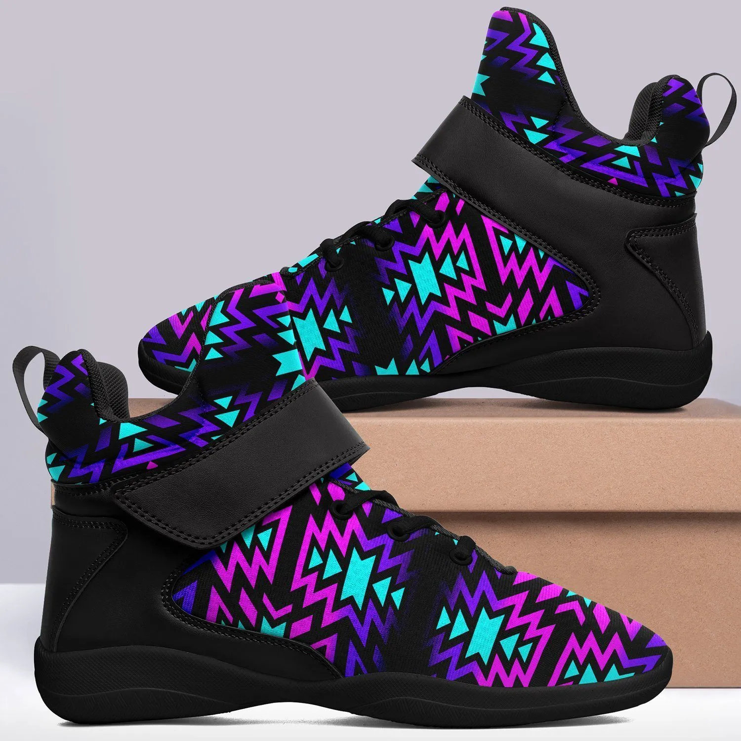 Black Fire Winter Sunset Ipottaa Basketball / Sport High Top Shoes - Black Sole