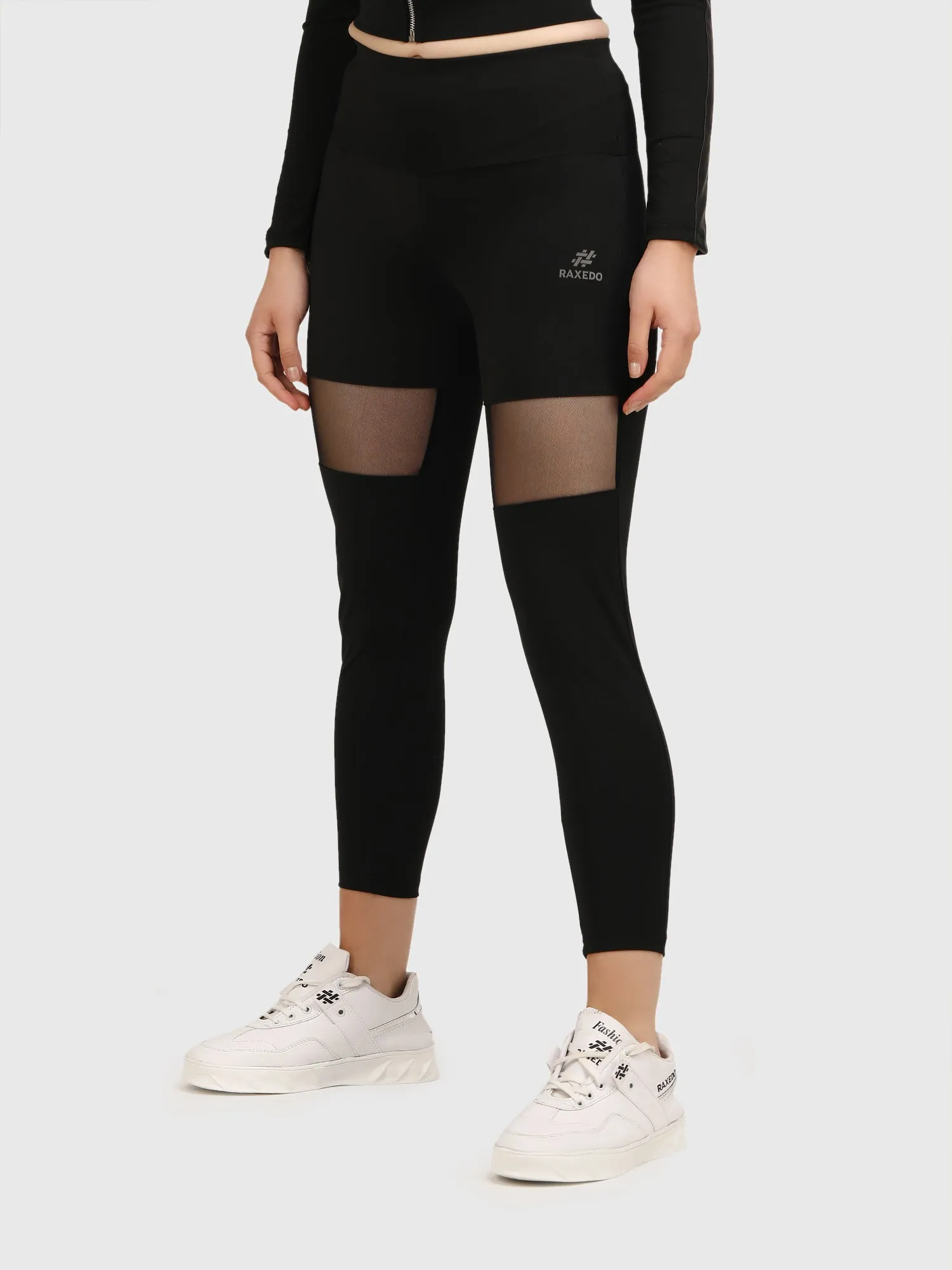 Black Mid-Waisted Mesh Jeggings for Women