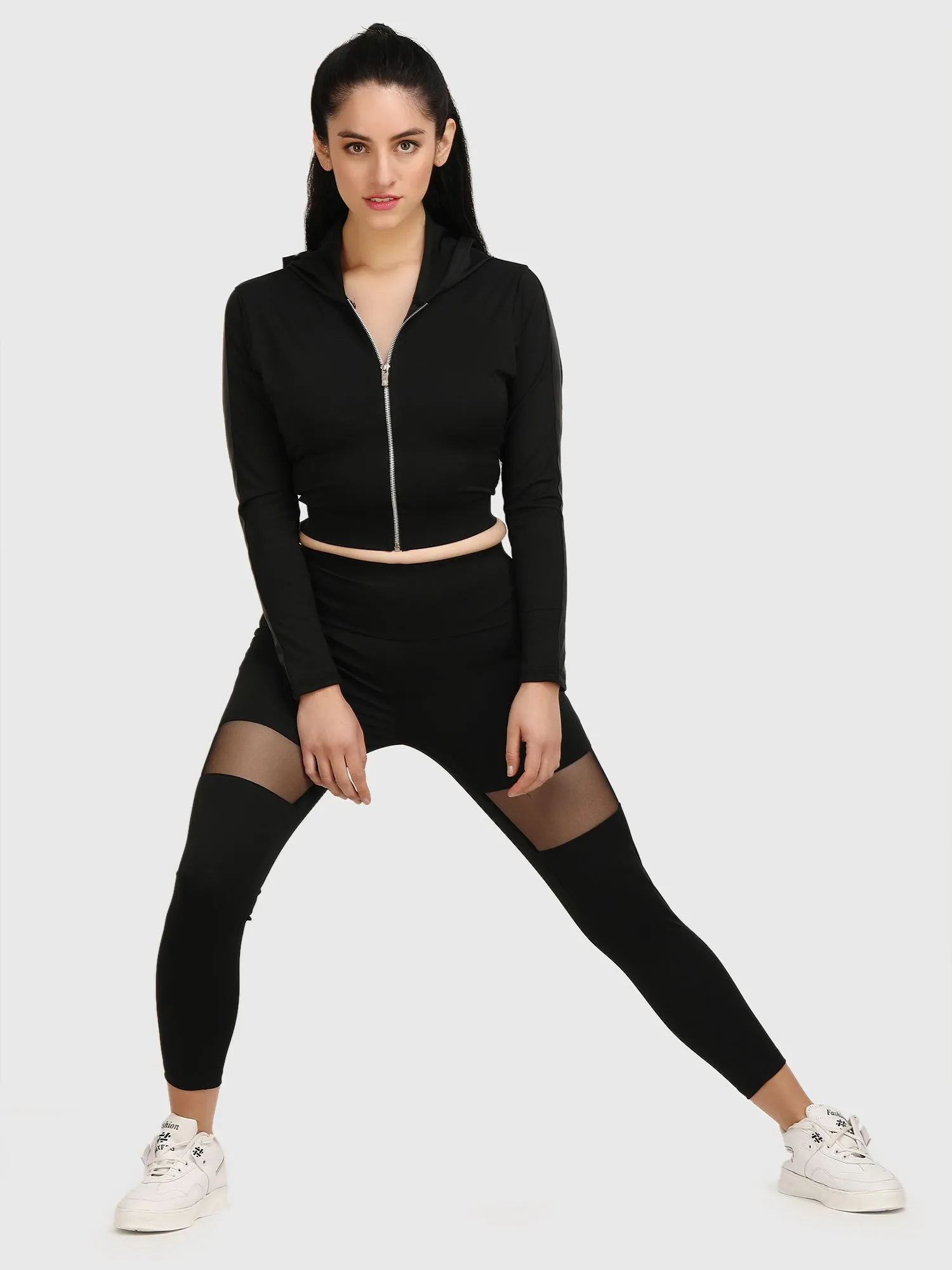 Black Mid-Waisted Mesh Jeggings for Women