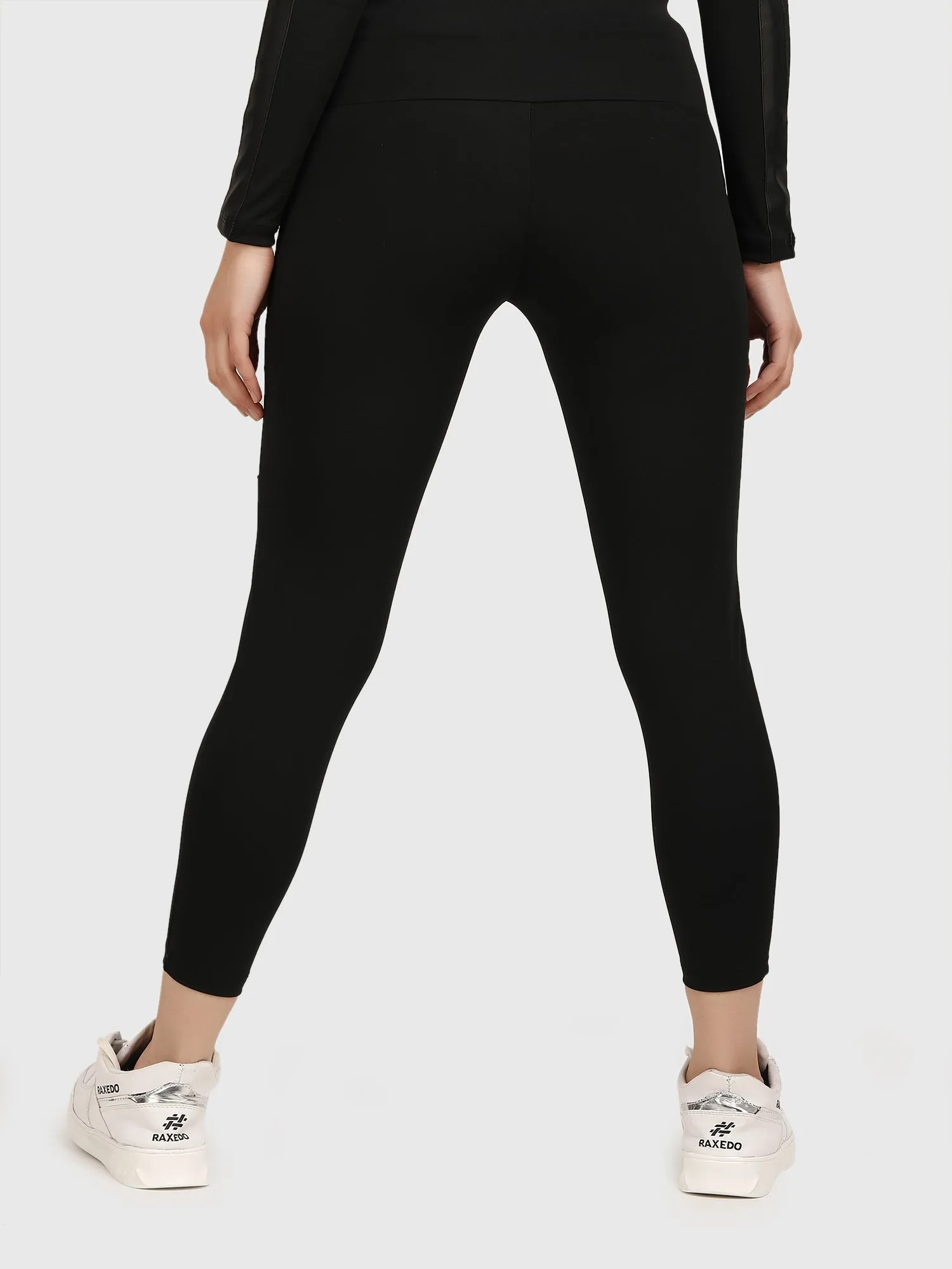 Black Mid-Waisted Mesh Jeggings for Women