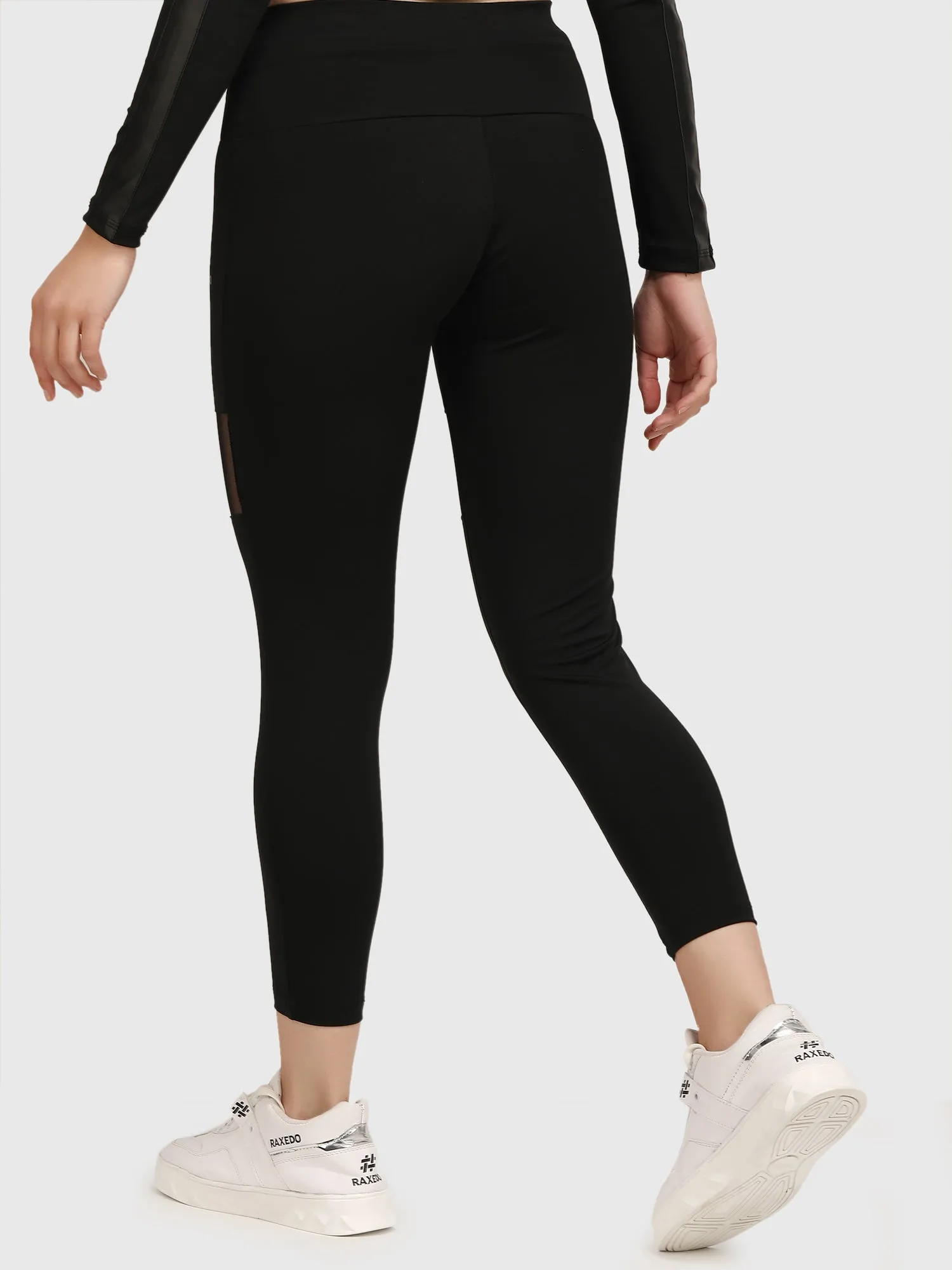 Black Mid-Waisted Mesh Jeggings for Women