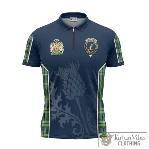 Blackadder Tartan Zipper Polo Shirt with Family Crest and Scottish Thistle Vibes Sport Style