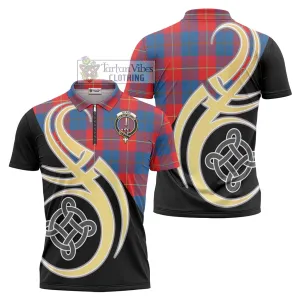 Blane Tartan Zipper Polo Shirt with Family Crest and Celtic Symbol Style