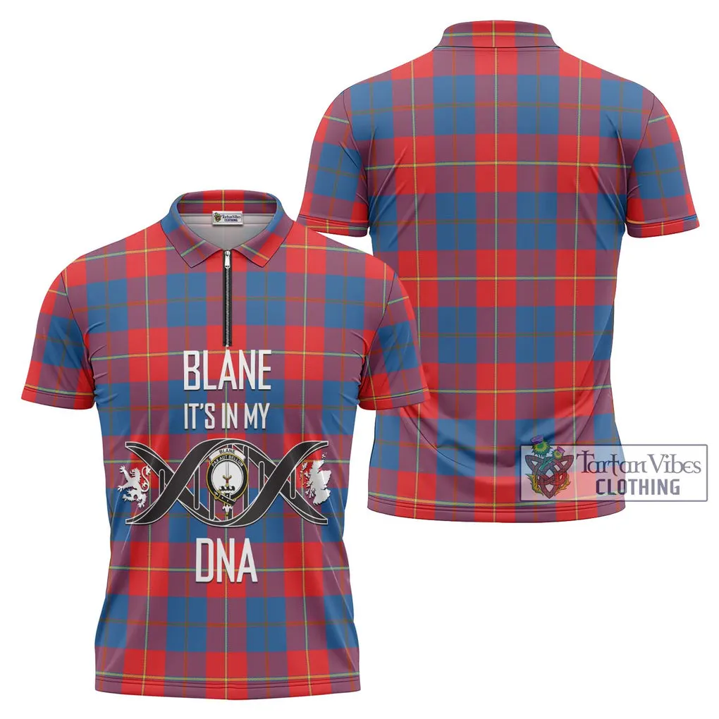 Blane Tartan Zipper Polo Shirt with Family Crest DNA In Me Style