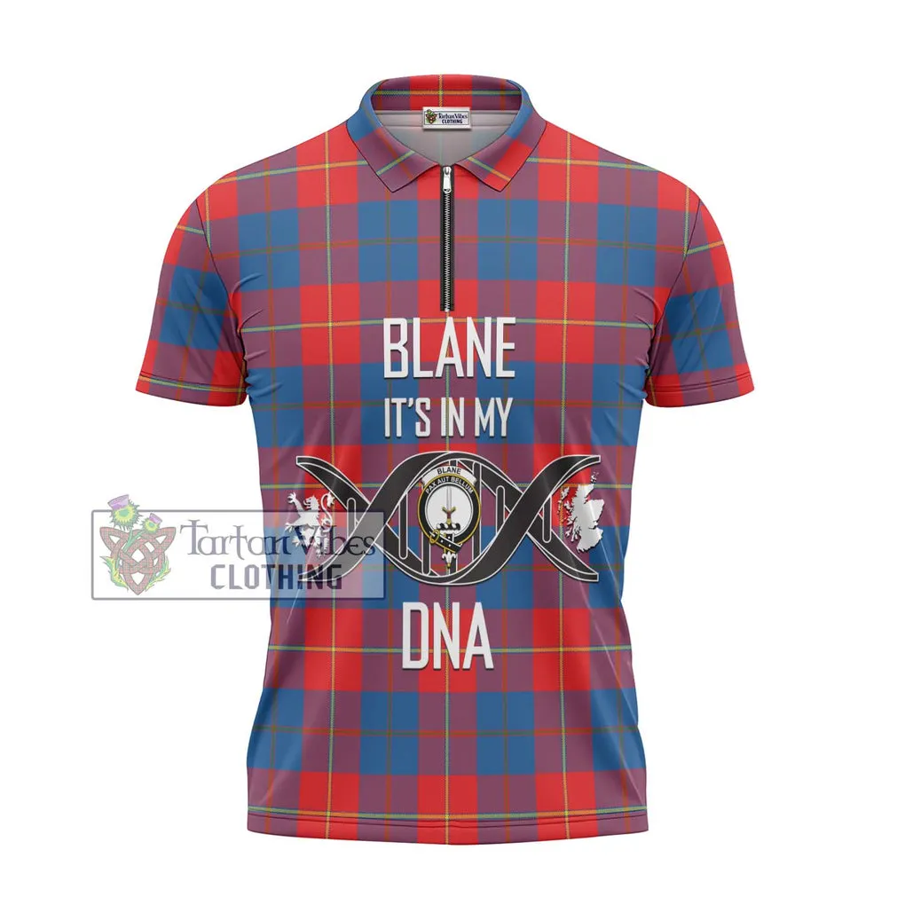 Blane Tartan Zipper Polo Shirt with Family Crest DNA In Me Style