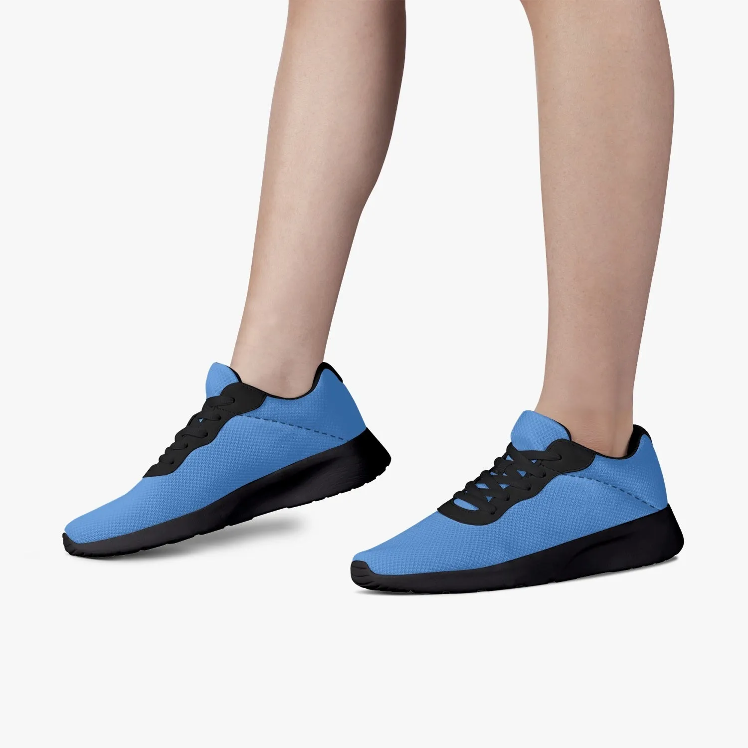 Blue Solid Color Unisex Kicks, Soft Solid Color Best Lifestyle Unisex Casual Designer Mesh Running Shoes With Black Soles