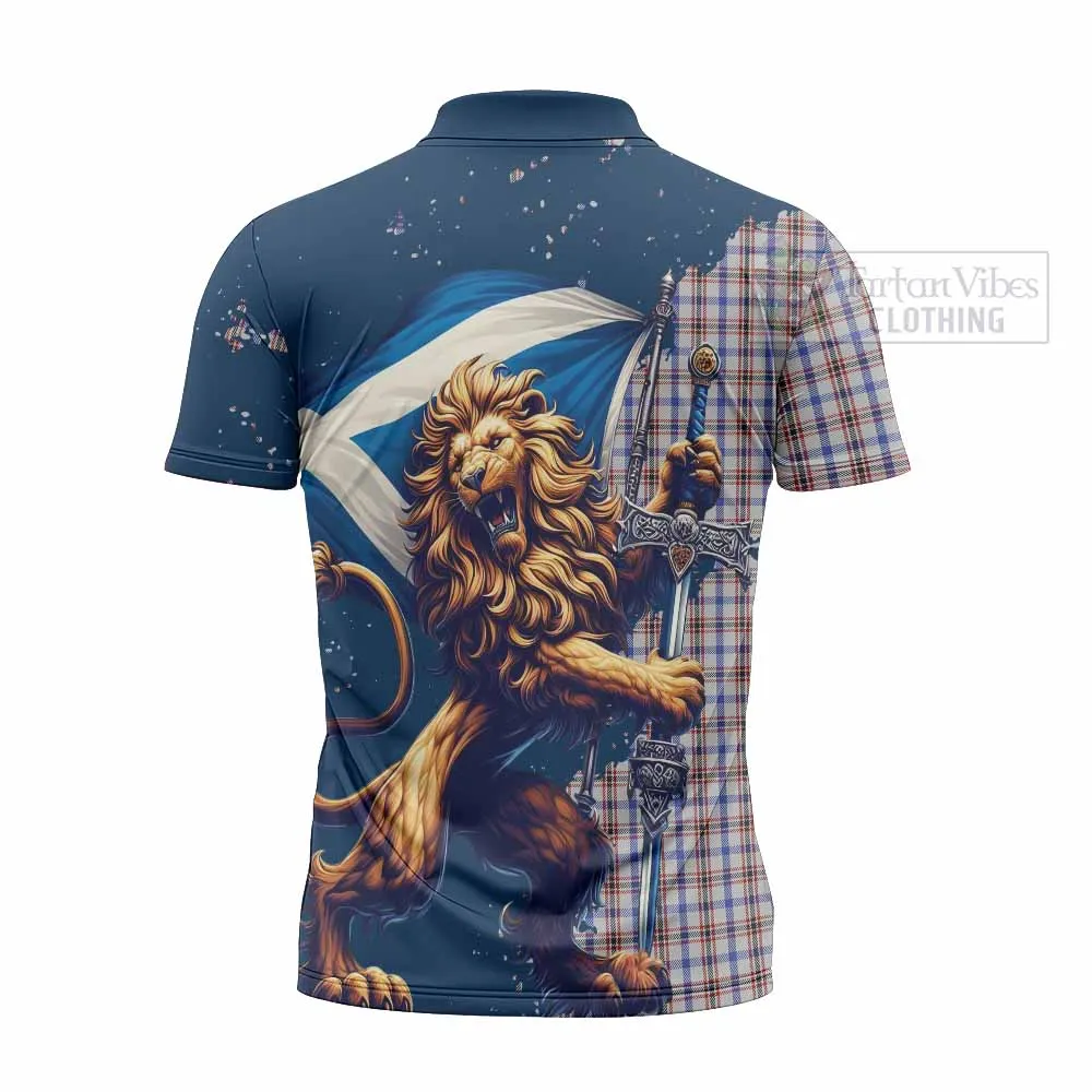 Boswell Tartan Family Crest Zipper Polo Shirt with Scottish Majestic Lion