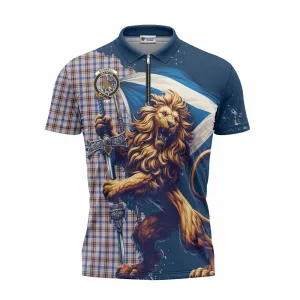 Boswell Tartan Family Crest Zipper Polo Shirt with Scottish Majestic Lion