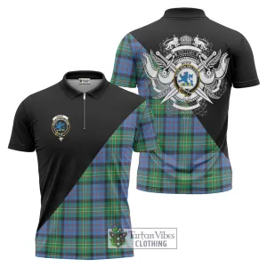 Bowie Ancient Tartan Zipper Polo Shirt with Family Crest and Military Logo Style