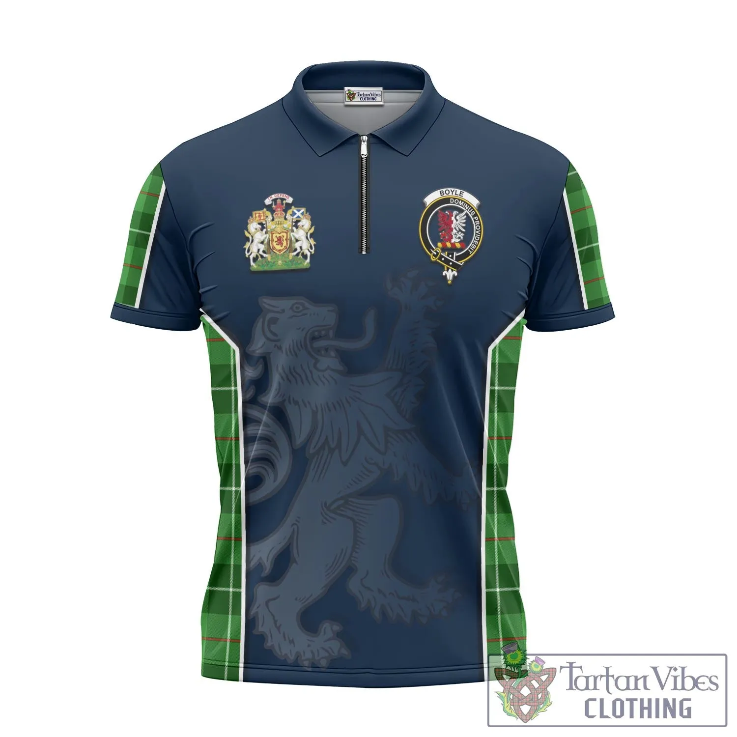 Boyle Tartan Zipper Polo Shirt with Family Crest and Lion Rampant Vibes Sport Style