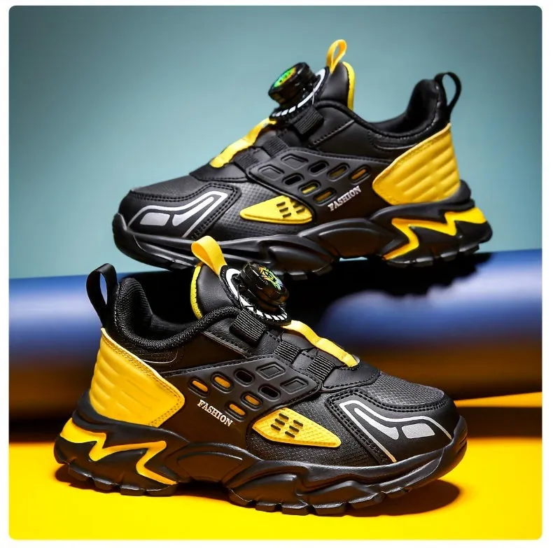 Boys' Casual Low-Top Running Shoes with Rotating Button, Comfy Non-Slip Sneakers for Outdoor Activities.