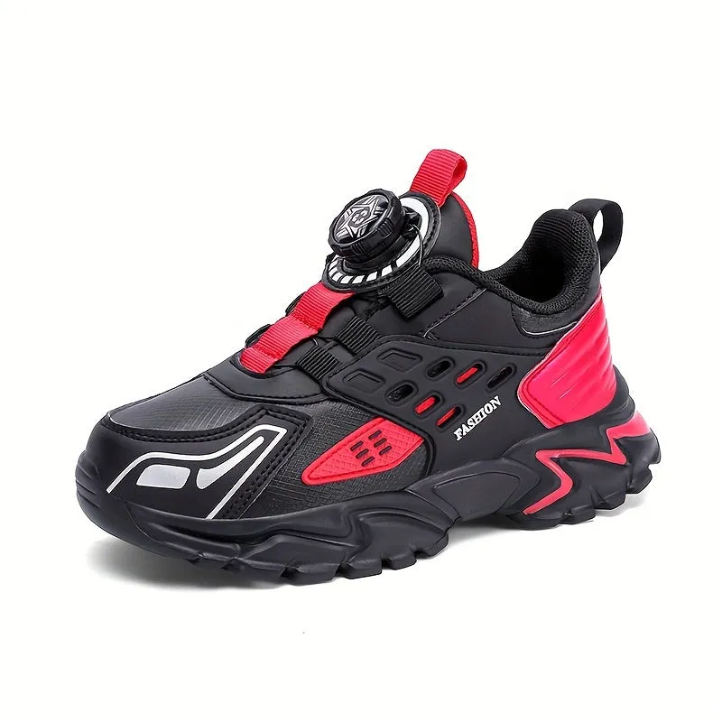 Boys' Casual Low-Top Running Shoes with Rotating Button, Comfy Non-Slip Sneakers for Outdoor Activities.