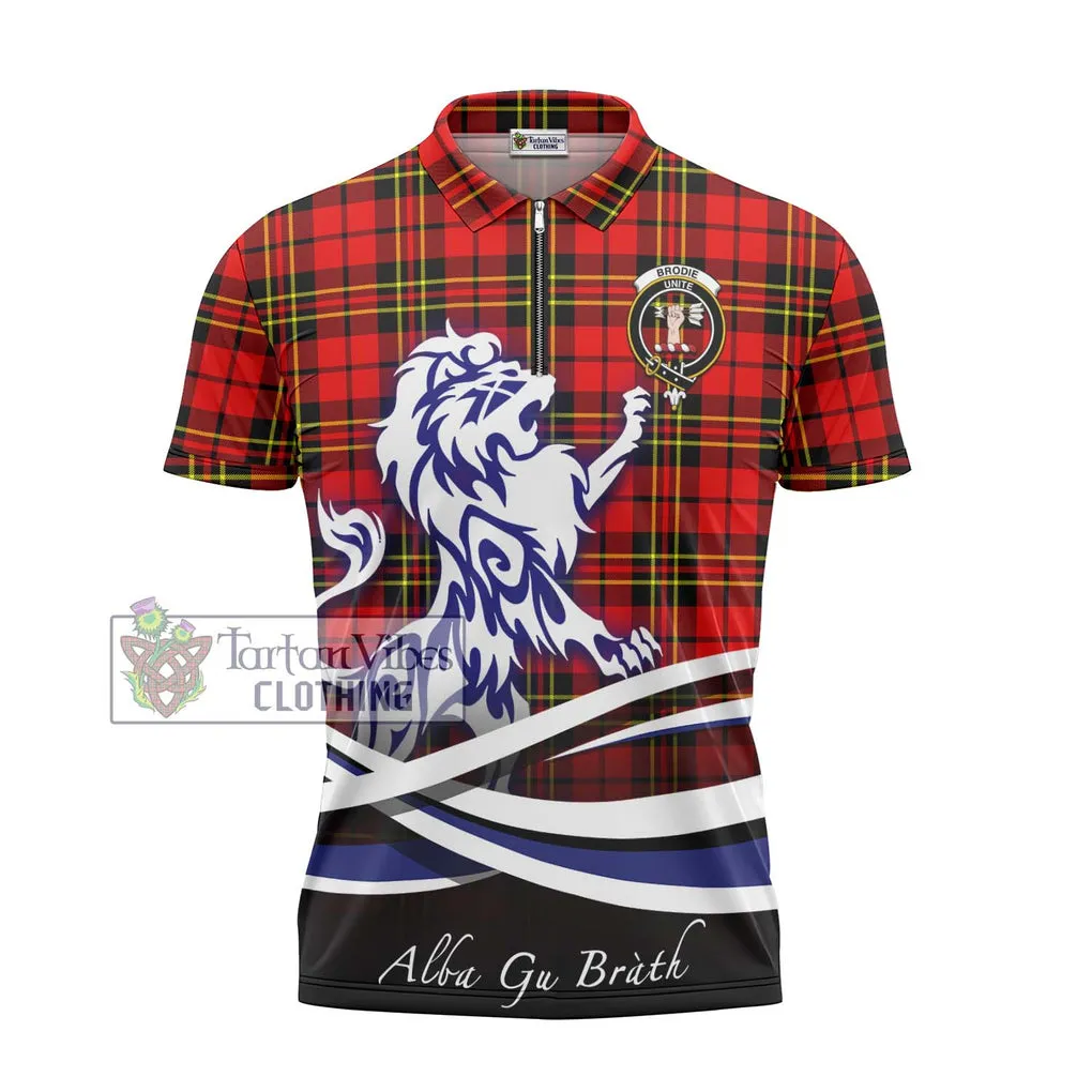 Brodie Modern Tartan Zipper Polo Shirt with Alba Gu Brath Regal Lion Emblem