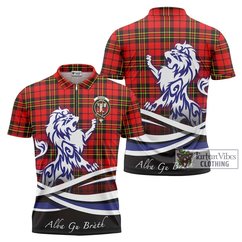 Brodie Modern Tartan Zipper Polo Shirt with Alba Gu Brath Regal Lion Emblem