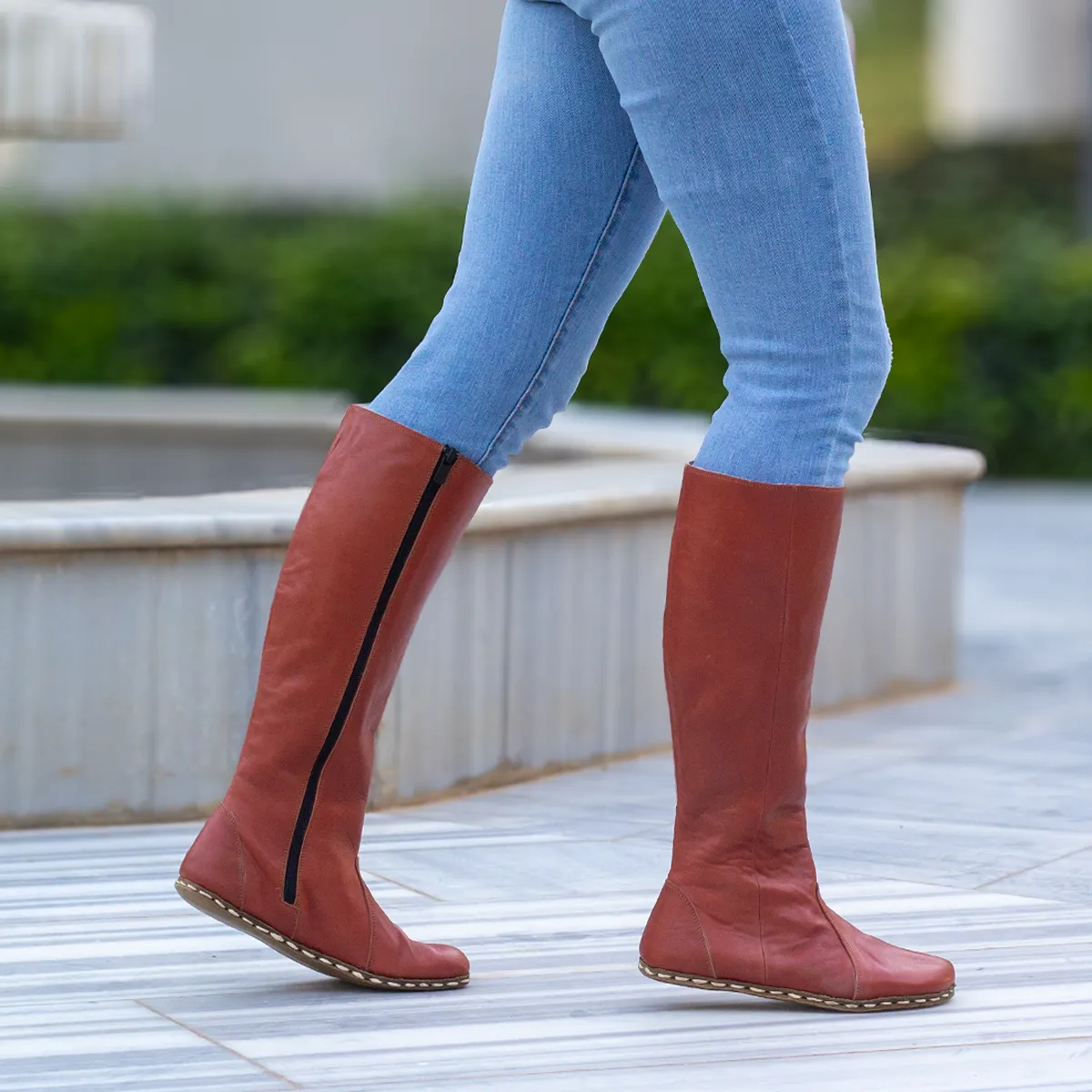 Brown Women's Leather Barefoot Earthing Long Boots