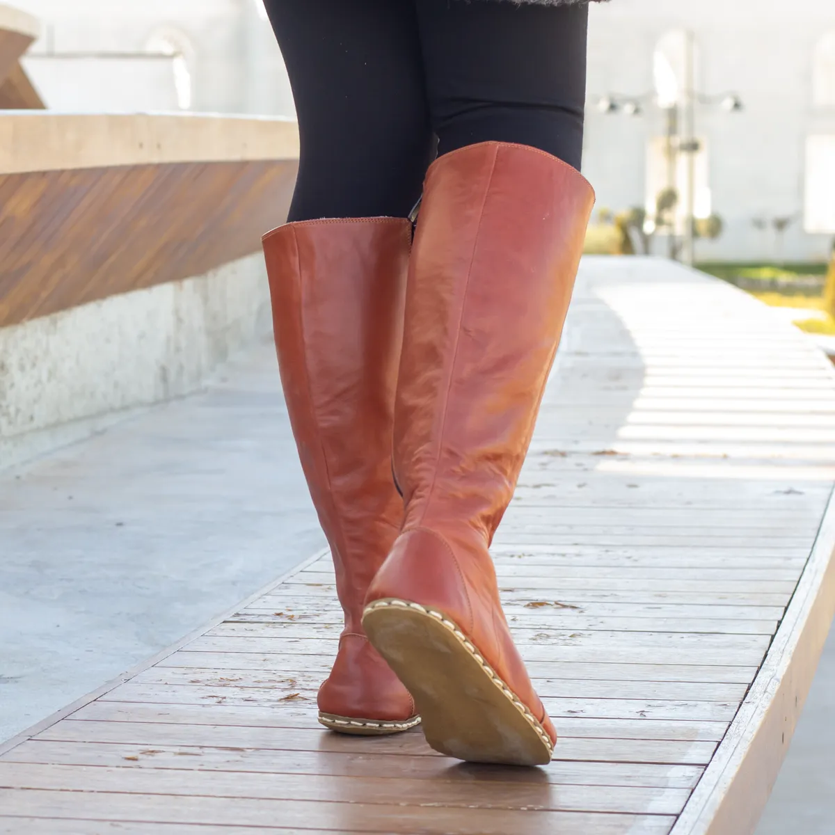 Brown Women's Leather Barefoot Earthing Long Boots