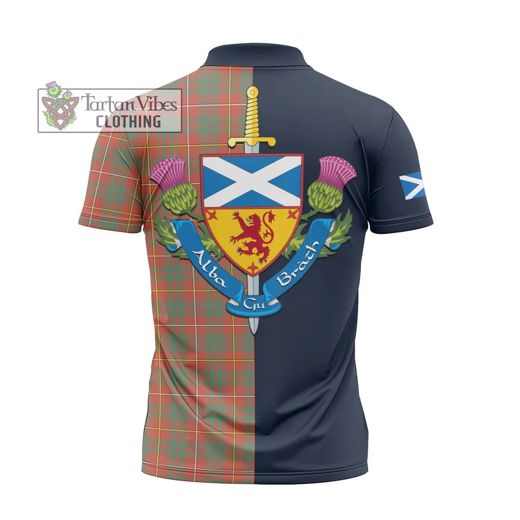 Bruce Ancient Tartan Zipper Polo Shirt Alba with Scottish Lion Royal Arm Half Style