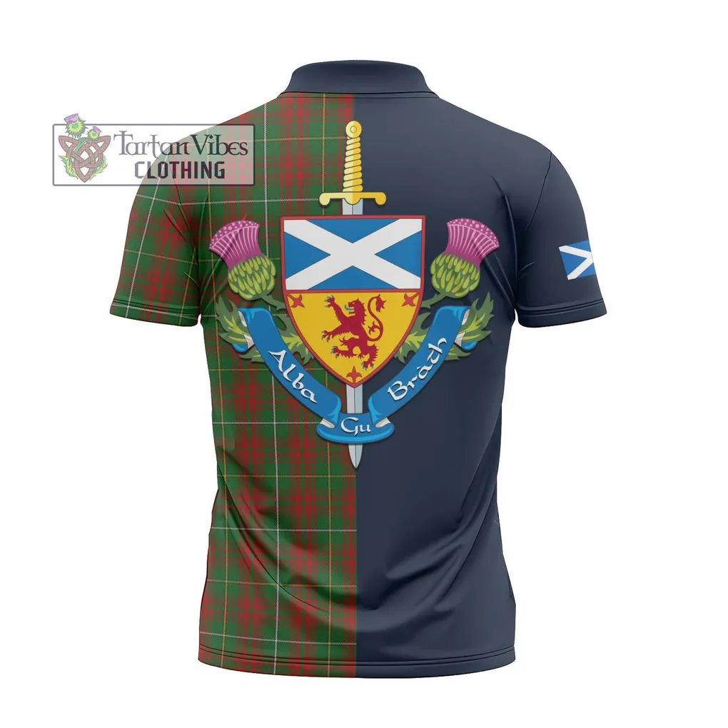 Bruce Hunting Tartan Zipper Polo Shirt Alba with Scottish Lion Royal Arm Half Style