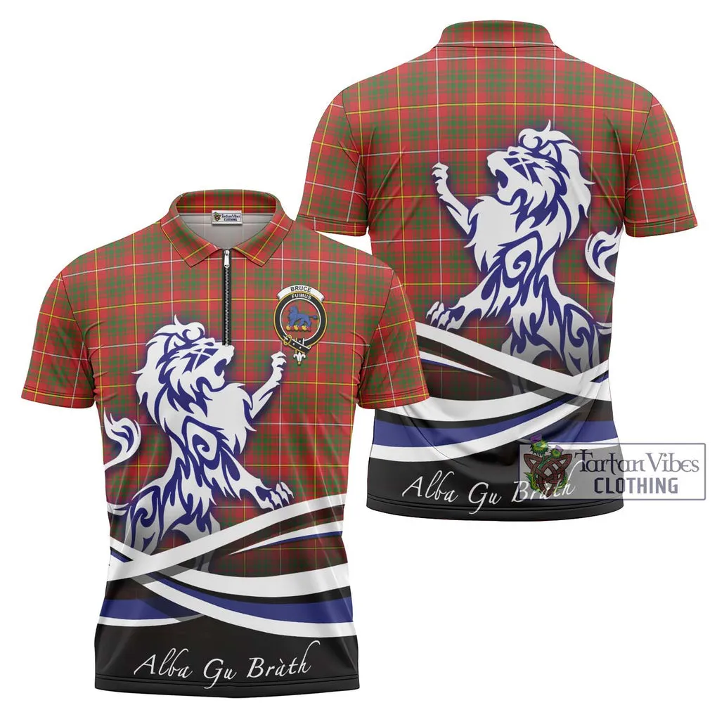 Bruce Modern Tartan Zipper Polo Shirt with Alba Gu Brath Regal Lion Emblem