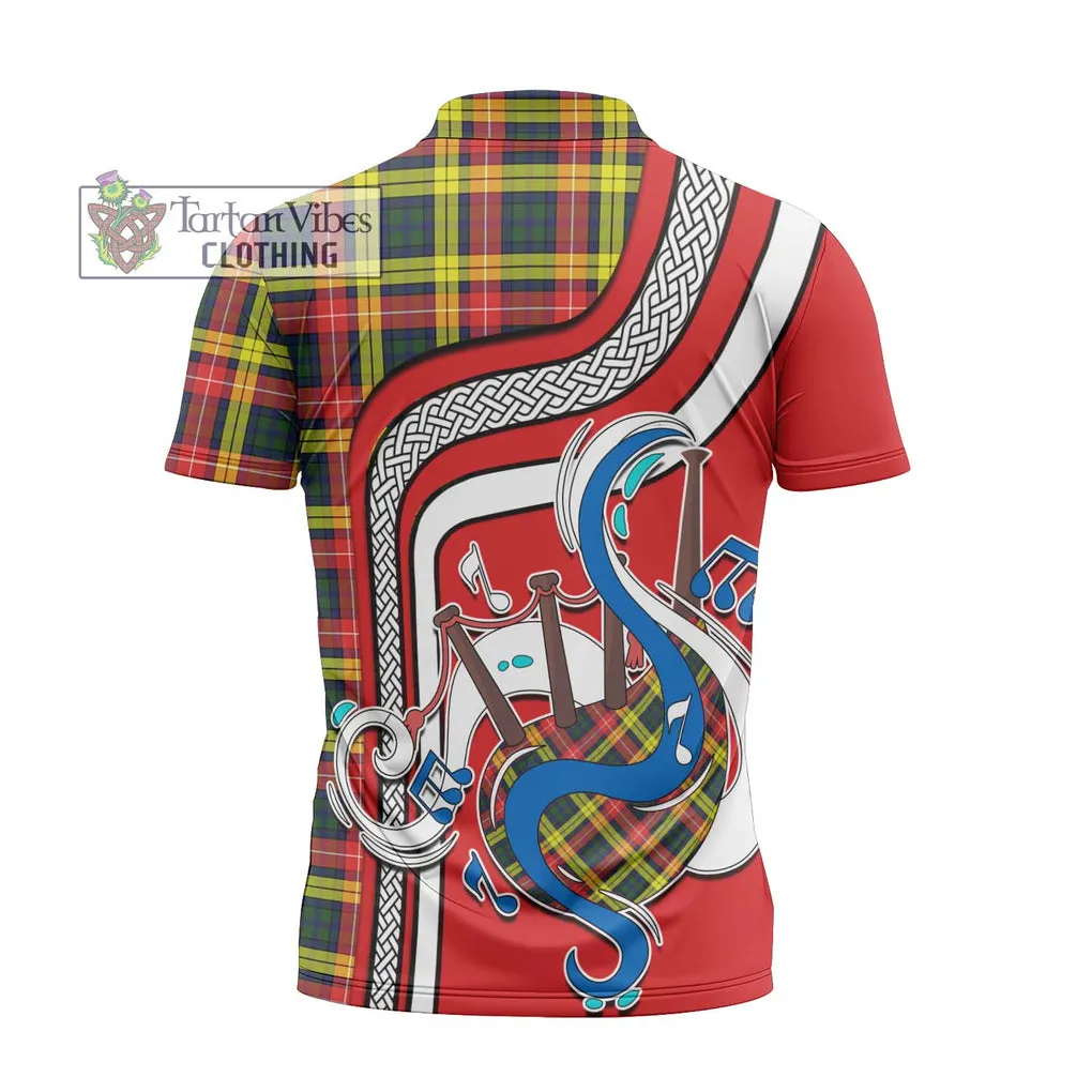 Buchanan Modern Tartan Zipper Polo Shirt with Epic Bagpipe Style