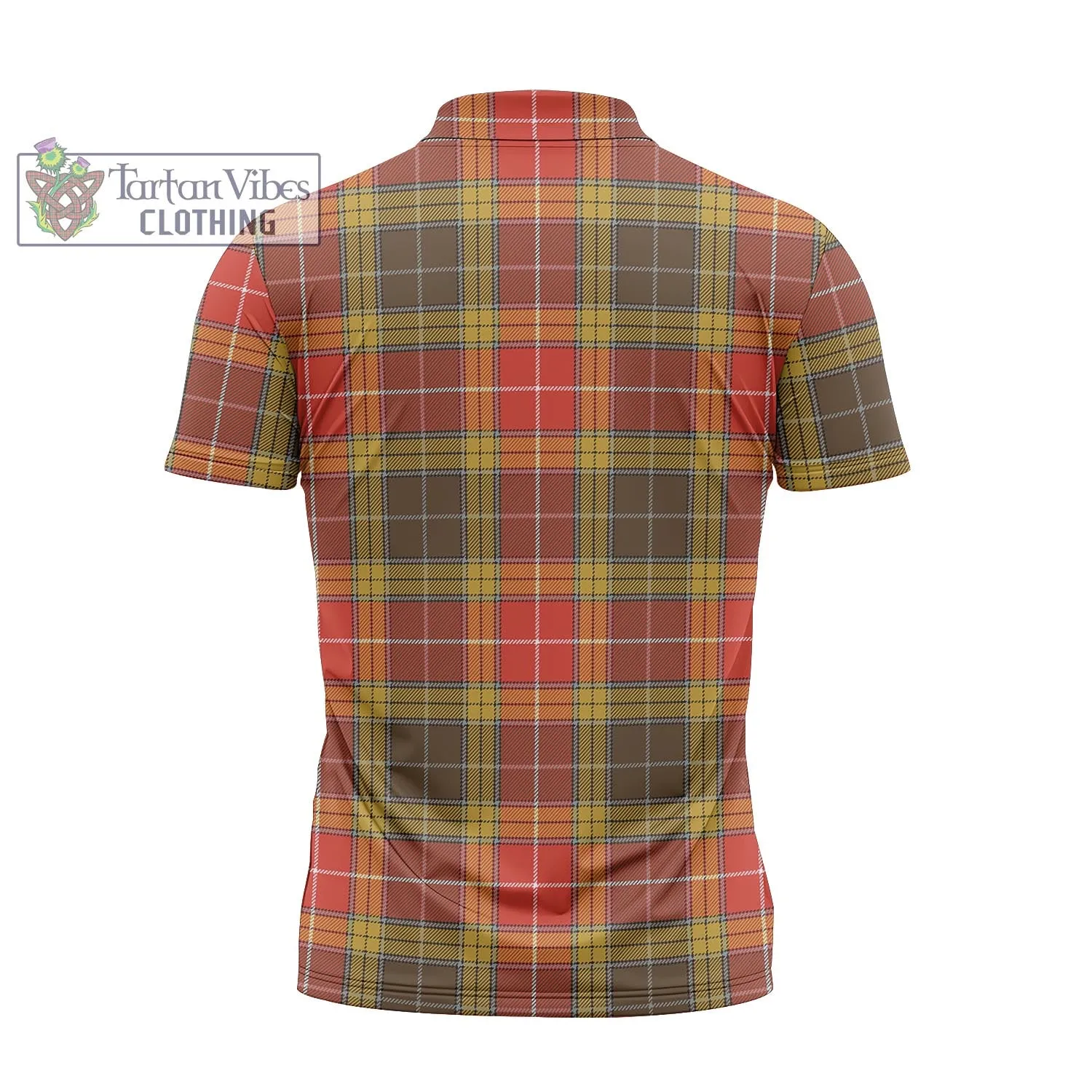 Buchanan Old Set Weathered Tartan Zipper Polo Shirt with Family Crest