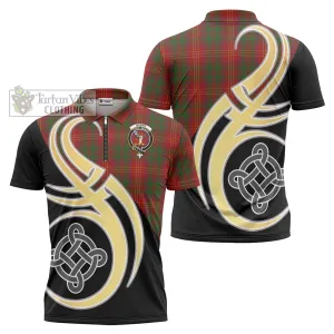 Burns Tartan Zipper Polo Shirt with Family Crest and Celtic Symbol Style