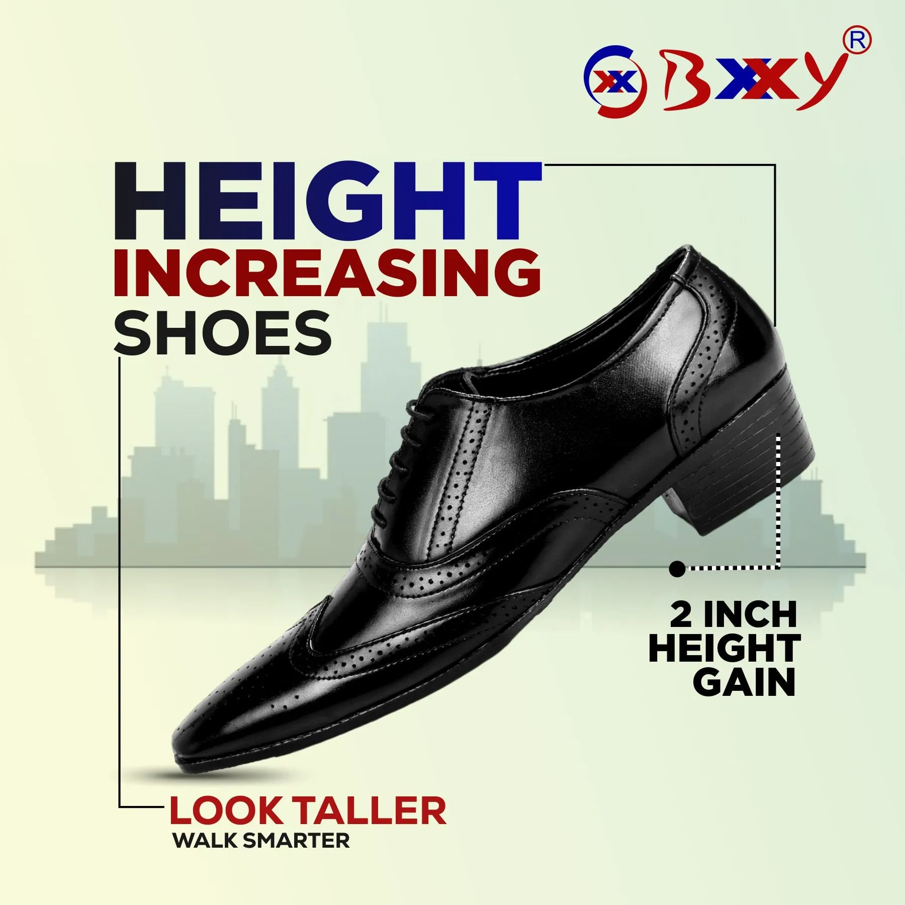 BXXY Height Increasing Party Wear Brogue Oxford Shoes