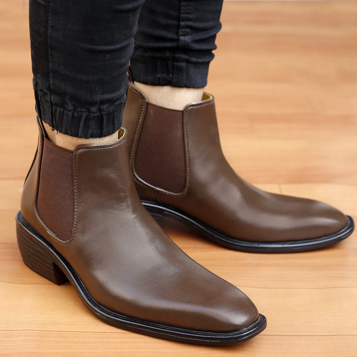 Bxxy's Hidden Height Vegan Leather Ultra Stylish Comfortable Slip-on Chelsea Boots for Men