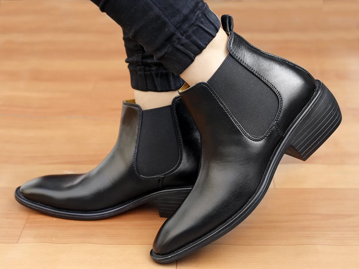 Bxxy's Hidden Height Vegan Leather Ultra Stylish Comfortable Slip-on Chelsea Boots for Men