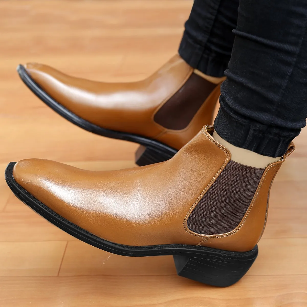 Bxxy's Hidden Height Vegan Leather Ultra Stylish Comfortable Slip-on Chelsea Boots for Men