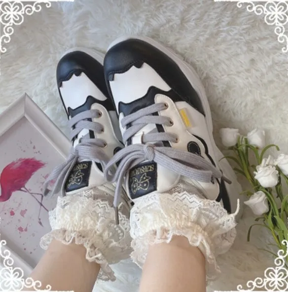 Chicmy Japanese student sweet lolita shoes  flat platform shoes  thick bottom casual sports shoes  college style  comfortable women cos