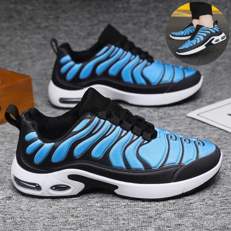 Color-blocked Sneakers Men Personalized Fashion Lace Up Air Cushion Sports Shoes Casual Outdoor Running Walking Shoes