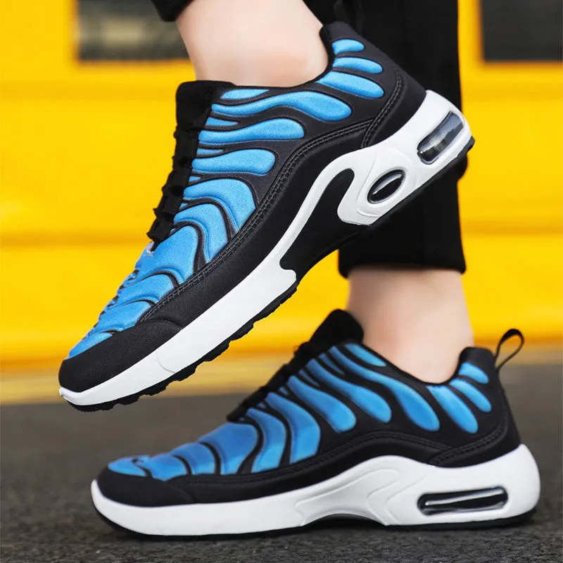 Color-blocked Sneakers Men Personalized Fashion Lace Up Air Cushion Sports Shoes Casual Outdoor Running Walking Shoes