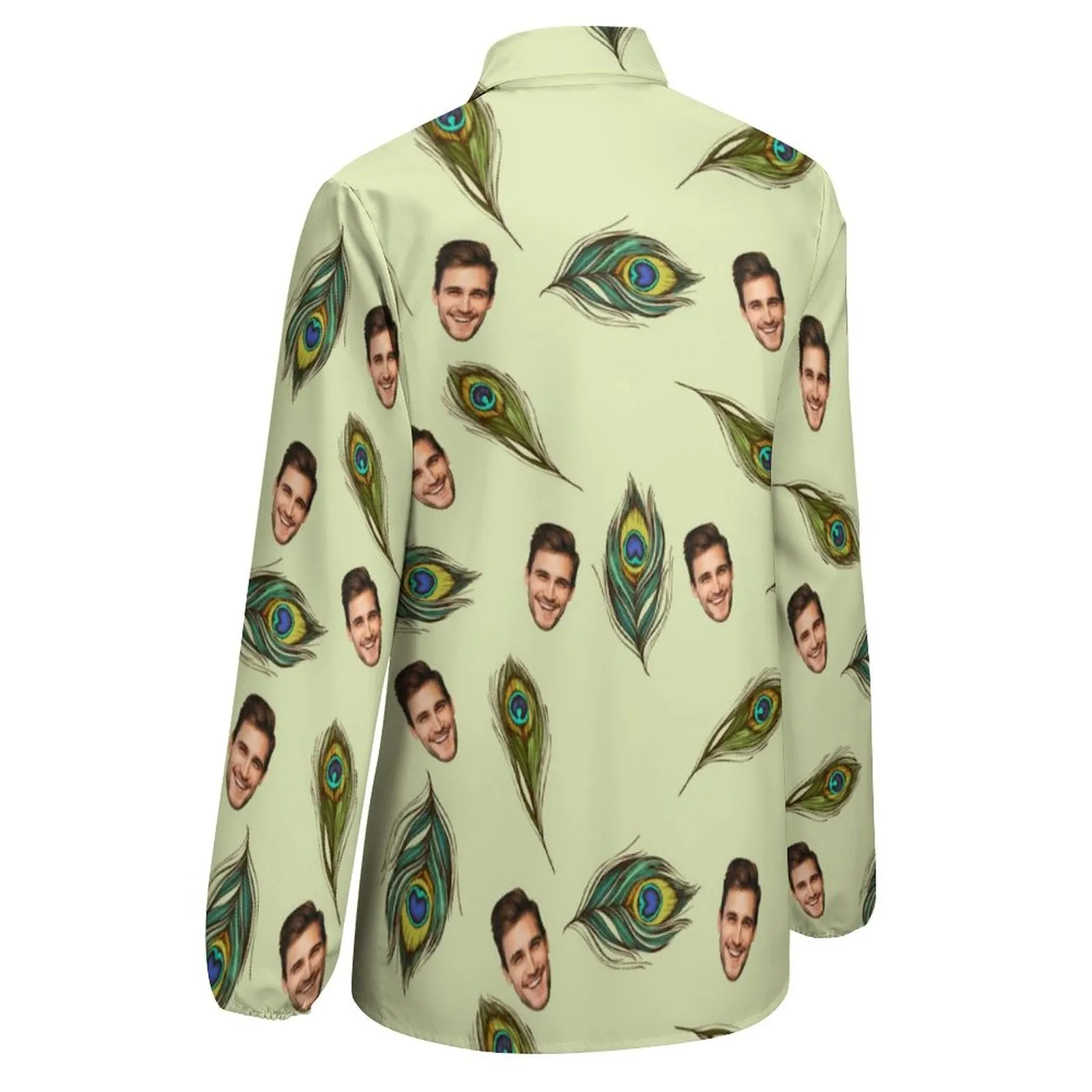 Custom Face Peacock Feather Vntage Casual Long Sleeve Hawaiian Shirts