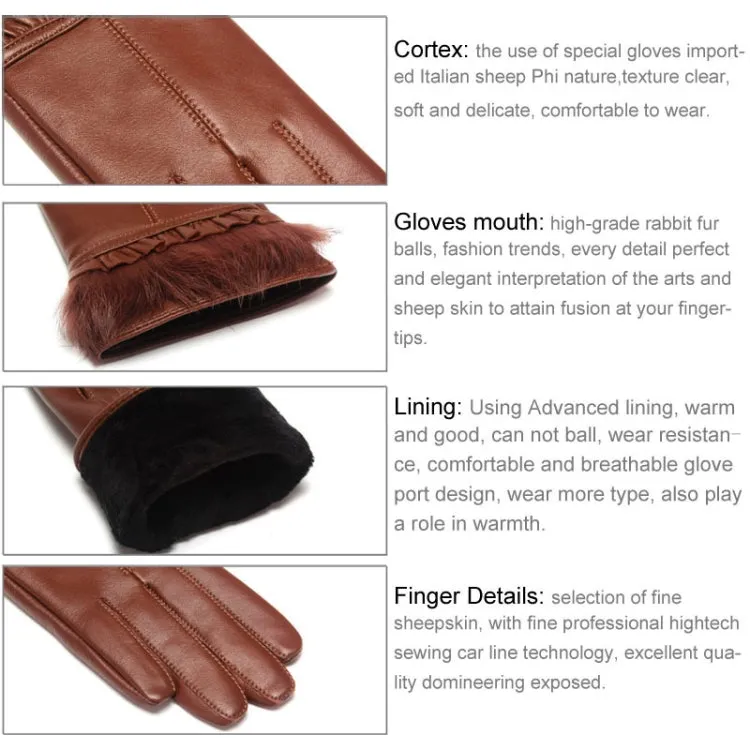 Fashionable Rabbit Fur Sheepskin Leather Gloves for Women (L)(Blue)